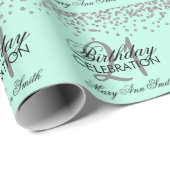 Papier Cadeau 21ème Menthe argentée de confettis de parties (Coin rond)