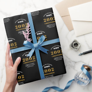 Papier Cadeau 21st Birthday 2002 Black Gold Ajouter Nom