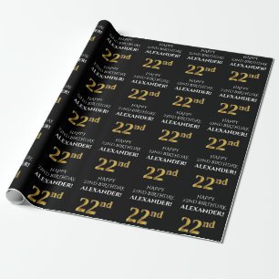 Papier Cadeau 22e anniversaire : Elégant, Noir, Faux Gold Look