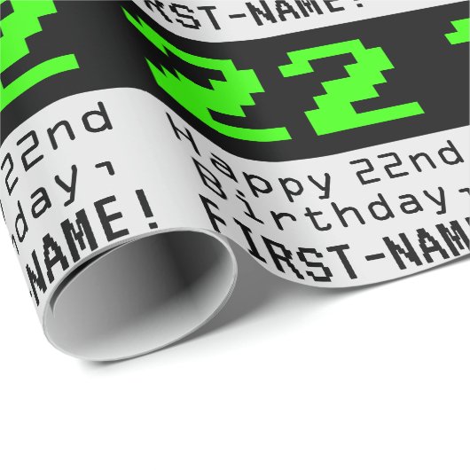 Papier Cadeau 22e anniversaire - Nerdy / Geeky Style "22" et nom (Coin rond)