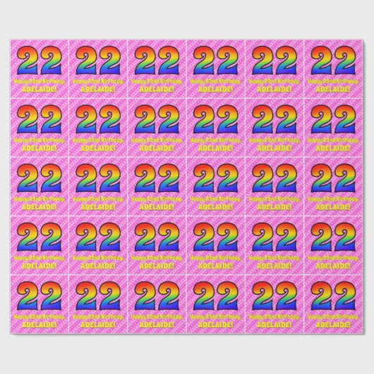 Papier Cadeau 22e anniversaire : Pink Stripes & Hearts, Arc-en-c (Plat)