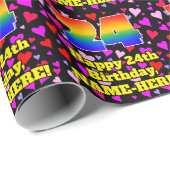 Papier Cadeau 24e anniversaire : Amour Hearts Motif, Arc-en-ciel (Coin rond)