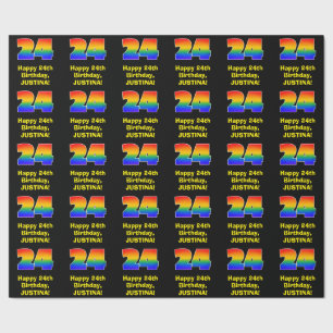 Papier Cadeau 24e anniversaire : Amusant, coloré arc-en-ciel ins
