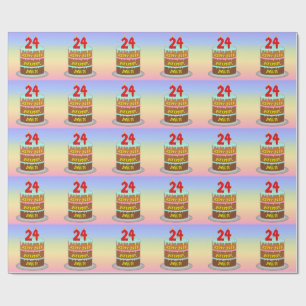 Papier Cadeau 24e anniversaire : Fun Cake and Candles + Nom pers