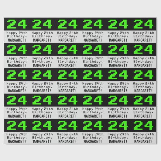 Papier Cadeau 24e anniversaire - Nerdy / Geeky Style "24" et nom (Plat)