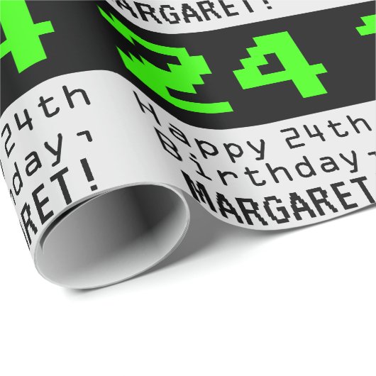 Papier Cadeau 24e anniversaire - Nerdy / Geeky Style "24" et nom (Coin rond)