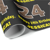 Papier Cadeau 24e anniversaire : Nom et Faux Motif de grains de (Coin rond)