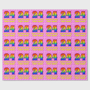 Papier Cadeau 24e anniversaire : Pink Stripes & Hearts, Arc-en-c