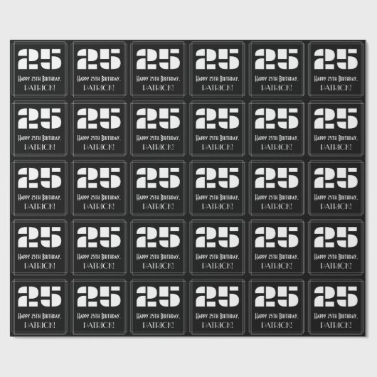 Papier Cadeau 25e anniversaire : Art Déco Inspiré Look "25" & No (Plat)