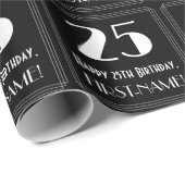 Papier Cadeau 25e anniversaire - Art Déco Inspiré Look "25", Nom (Coin rond)
