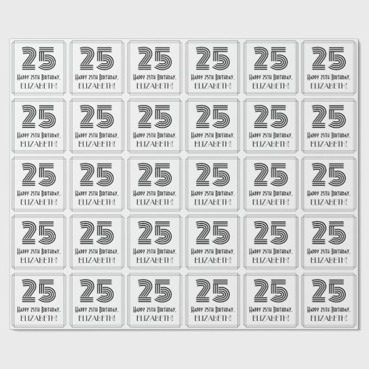 Papier Cadeau 25e anniversaire : Art Déco Style inspiré "25" + N (Plat)