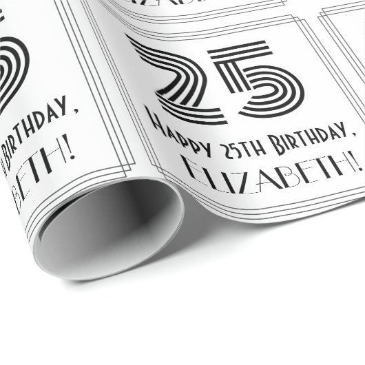 Papier Cadeau 25e anniversaire : Art Déco Style inspiré "25" + N (Coin rond)