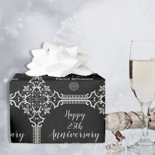 Papier Cadeau 25e anniversaire du Mariage Monogrammed Argent