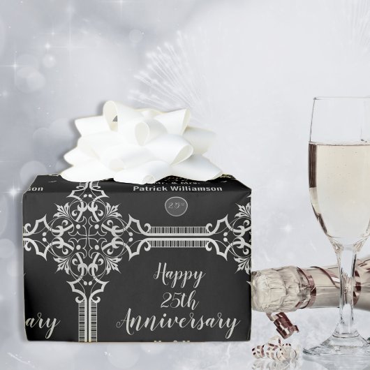 Papier Cadeau 25e anniversaire du Mariage Monogrammed Argent