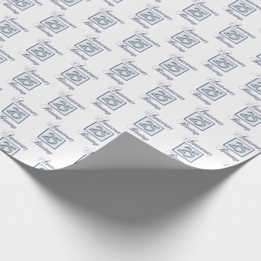 Papier Cadeau 25e anniversaire en bleu et en argent (Coin)