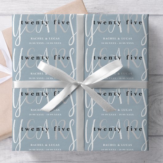 Papier Cadeau 25e anniversaire Mariage Silver Blue Cadeau