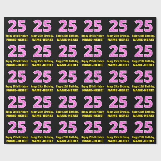 Papier Cadeau 25e anniversaire : Pink Stripes and Hearts "25" +  (Plat)