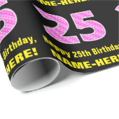 Papier Cadeau 25e anniversaire : Pink Stripes and Hearts "25" +  (Coin rond)