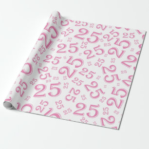 Papier Cadeau 25e anniversaire Pink/White Random Number Motif 25