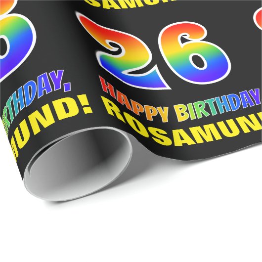 Papier Cadeau 26e anniversaire : Bold, amusant, simple, arc-en-c (Coin rond)