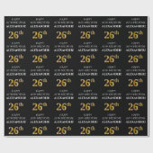 Papier Cadeau 26e anniversaire : Elégant, Noir, Faux Gold Look (Plat)