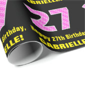 Papier Cadeau 27ème anniversaire : Pink Stripes and Hearts "27"  (Coin rond)