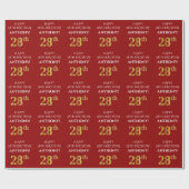Papier Cadeau 28e anniversaire : Elégant, Rouge, Faux Gold Look (Plat)