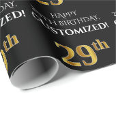 Papier Cadeau 29e anniversaire : Elégant, Noir, Faux Gold Look (Coin rond)