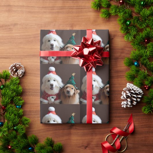 Papier Cadeau 2 chiens en costumes de Noël (Cadeau de vacances)