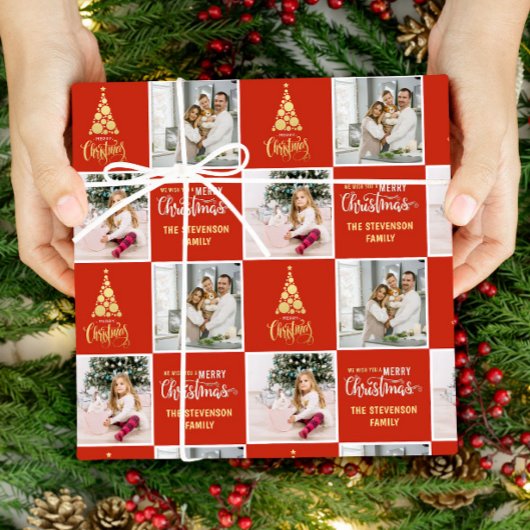Papier Cadeau 2 Photo Elegant Joyeux Noël Or