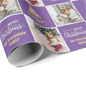 Papier Cadeau 2 Photo Elégant Joyeux Noël Or pourpre (Coin rond)