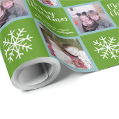 Papier Cadeau 2 Photo : Green Merry Christmas Snowflakes (Coin rond)