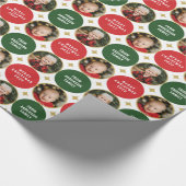 Papier Cadeau 2 Photos Étoiles Rouge Et Vert Noël Moderne (Coin)