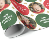 Papier Cadeau 2 Photos Étoiles Rouge Et Vert Noël Moderne (Coin rond)