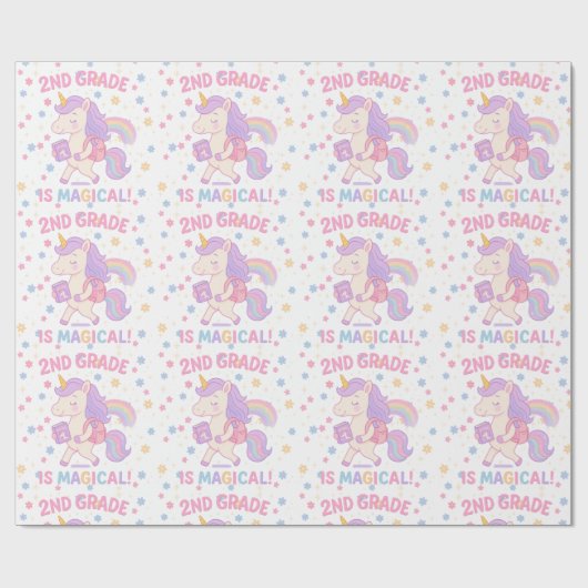 Papier Cadeau 2e année est magique Retour à l'école Unicorn (Plat)