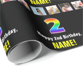 Papier Cadeau 2e anniversaire : Arc-en-ciel "2"; photos et nom p (Coin rond)