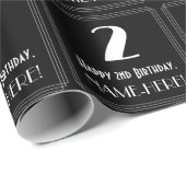 Papier Cadeau 2e anniversaire - Art Déco Inspiré Look "2", Nom (Coin rond)