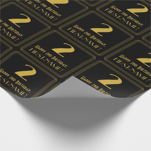 Papier Cadeau 2e anniversaire ~ Art Déco Inspiré Look "2", Nom (Coin)