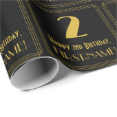 Papier Cadeau 2e anniversaire ~ Art Déco Inspiré Look "2", Nom (Coin rond)