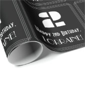 Papier Cadeau 2e anniversaire : Art Déco Inspiré Look "2" & Nom (Coin rond)