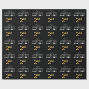 Papier Cadeau 2e anniversaire : Elégant, Noir, Faux Gold Look