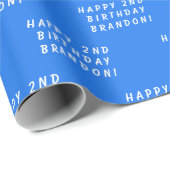 Papier Cadeau 2e anniversaire mignon bleu simple moderne garçon  (Coin rond)