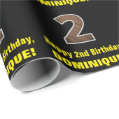 Papier Cadeau 2e anniversaire : Nom et Faux Motif de grains de b (Coin rond)