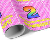 Papier Cadeau 2e anniversaire : Pink Stripes & Hearts, Rainbow # (Coin rond)