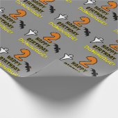 Papier Cadeau 2e anniversaire : thème Halloween effrayant + nom (Coin)