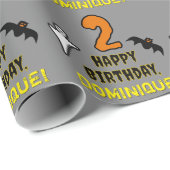 Papier Cadeau 2e anniversaire : thème Halloween effrayant + nom (Coin rond)