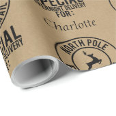 Papier Cadeau 30"x15" Kraft Black Name Pôle Nord De Père Noël (Coin rond)