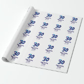 Papier Cadeau 30e anniversaire ajouter nom date année bleu scint (Déroulé)