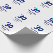 Papier Cadeau 30e anniversaire ajouter nom date année bleu scint (Coin)