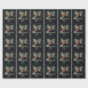 Papier Cadeau 30e anniversaire ajouter nom date année vert paste